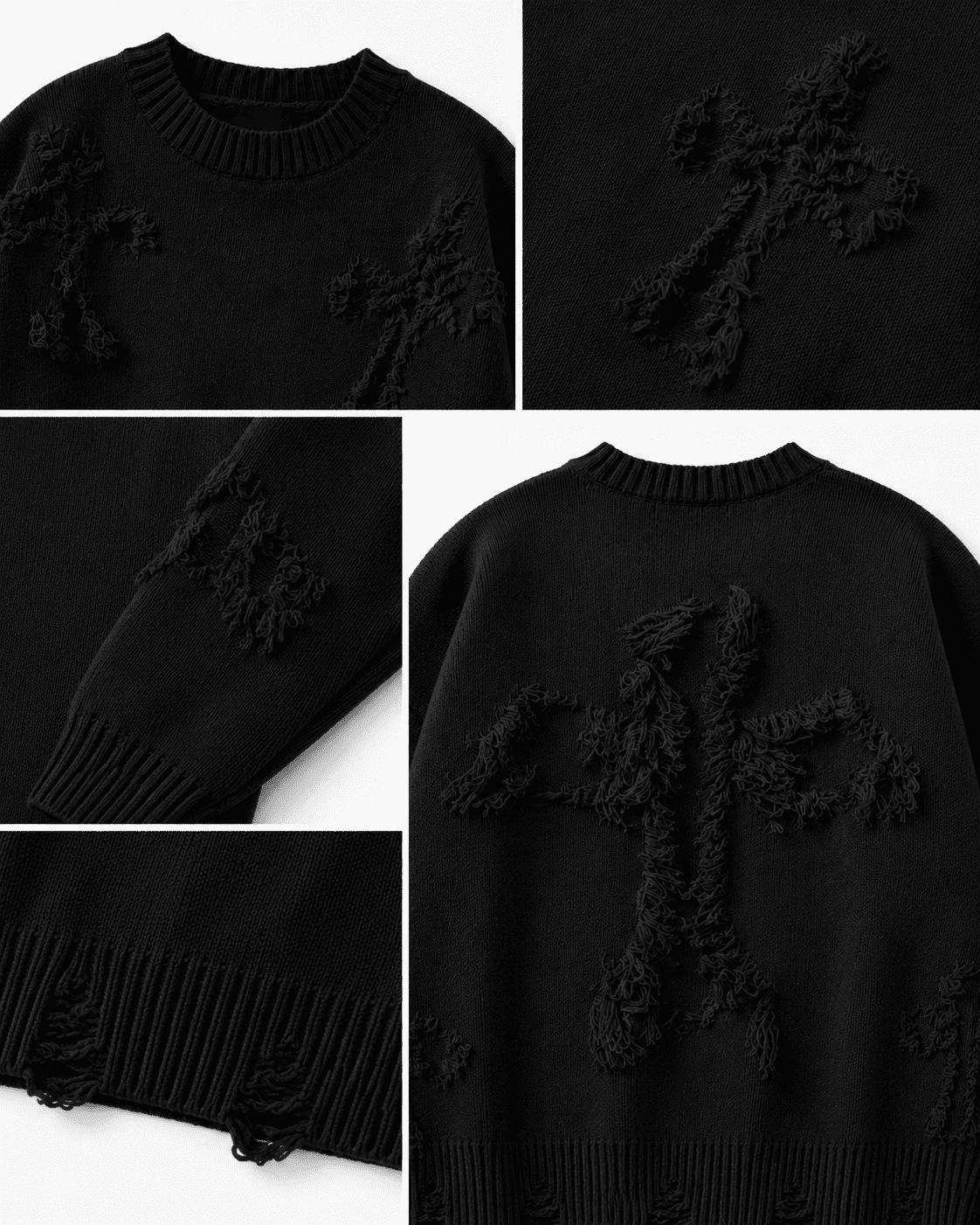 Ripped Y2K Two Shaded Cross Fringed Sweater