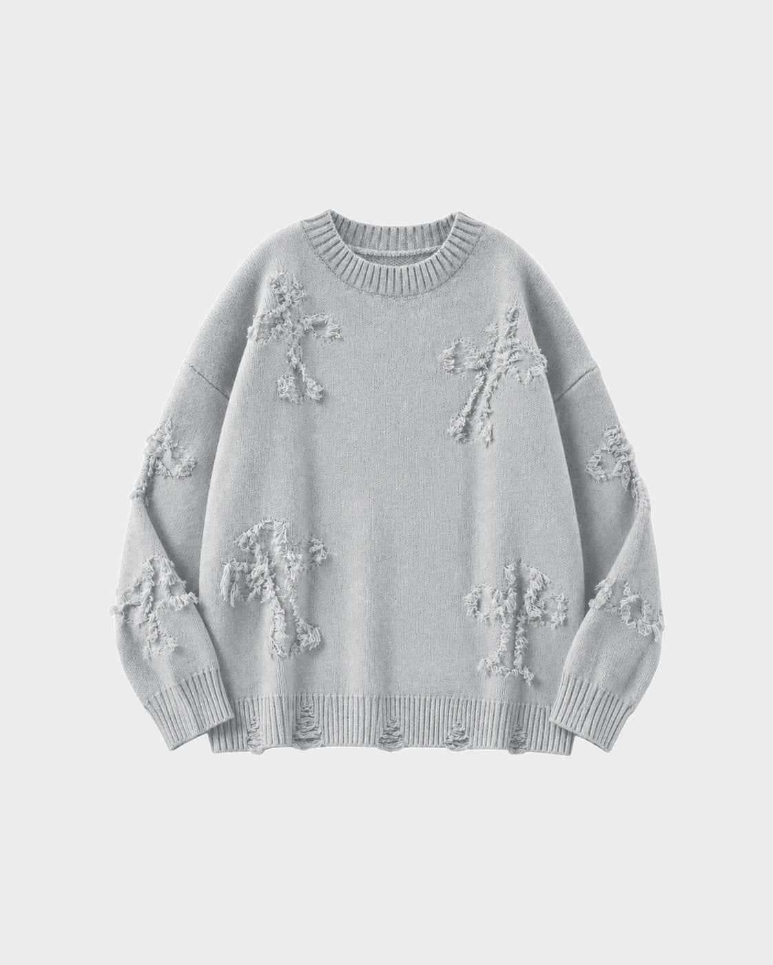 Ripped Y2K Two Shaded Cross Fringed Sweater