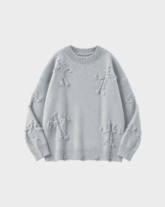 Ripped Y2K Two Shaded Cross Fringed Sweater