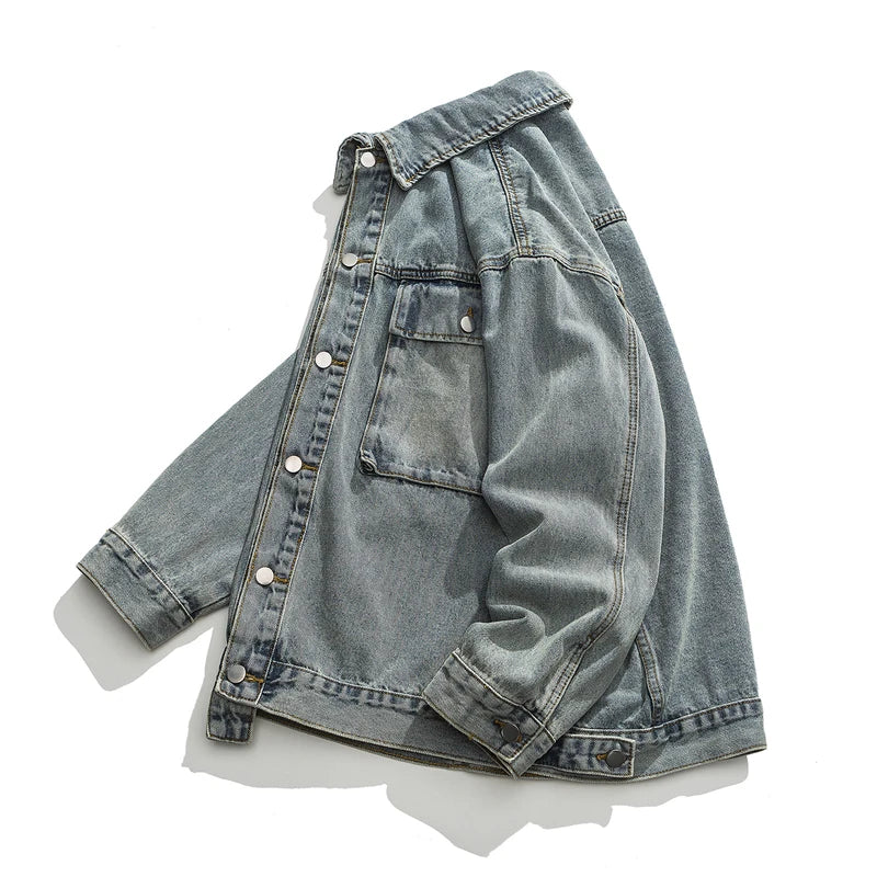 Tied Die Lapel Button Up Jean Jacket