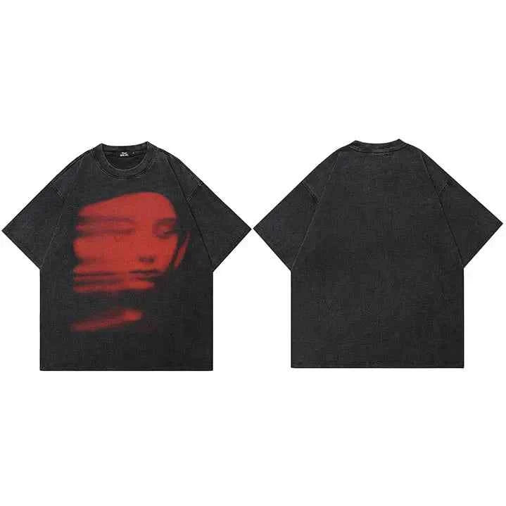 Blurry Red Face Graphic Loose T-Shirt