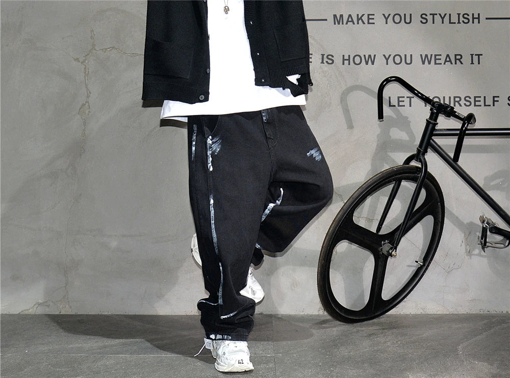 Ebony Black Splash Paint Style Pants
