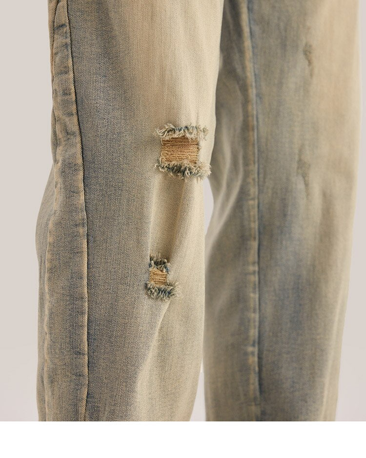 Retro Distressed Ankle Zipper Style Pants