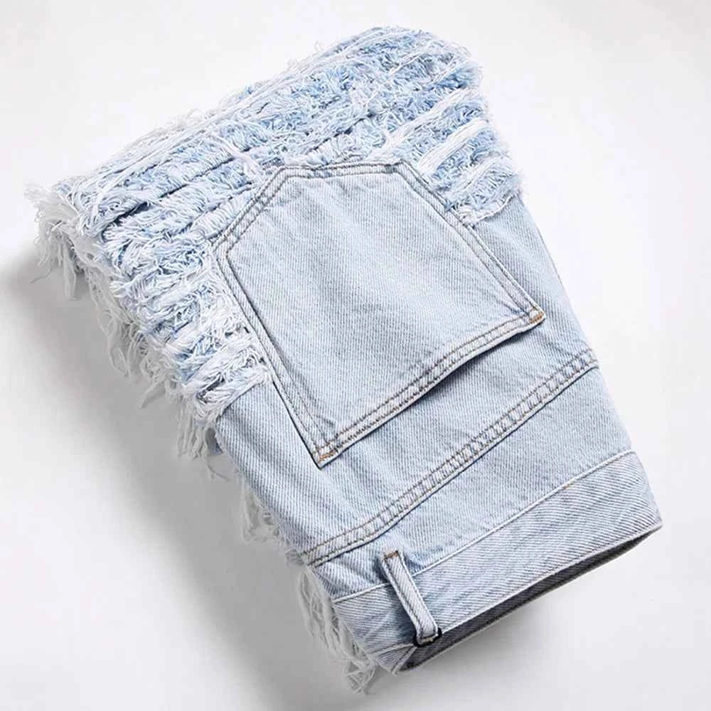 Light Blue Fringe Destroyed Jeans