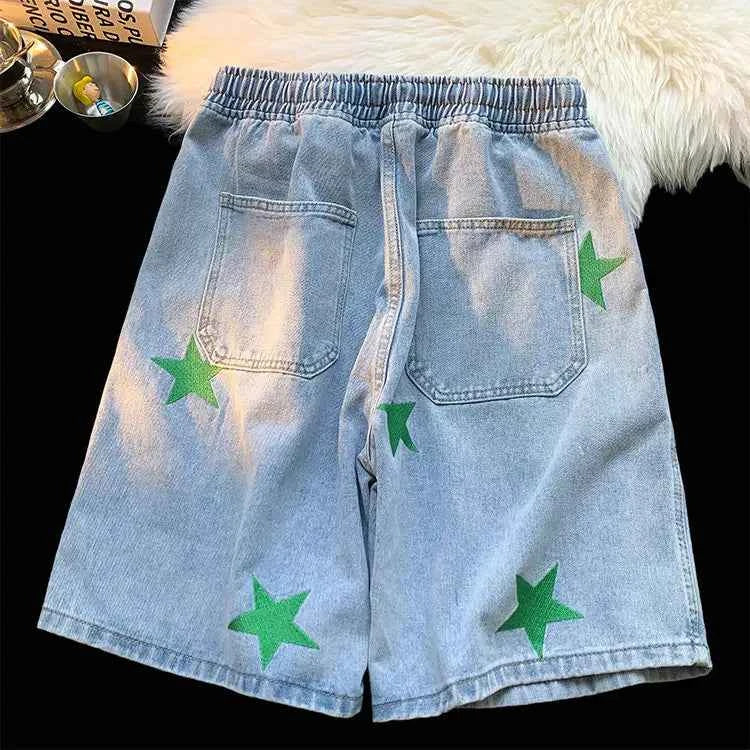 Five-point Star Patchwork Elastic Waist Shorts