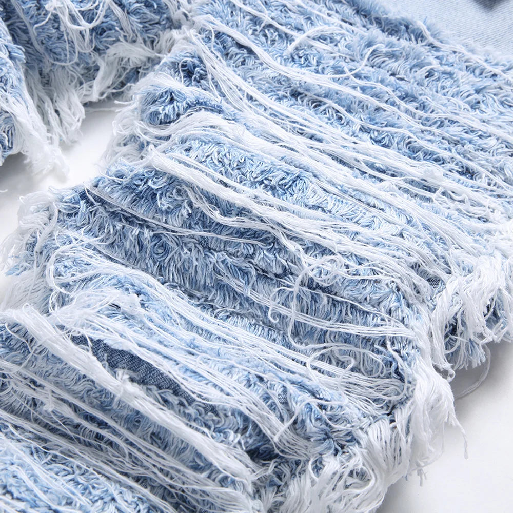 Light Blue Fringe Destroyed Jeans
