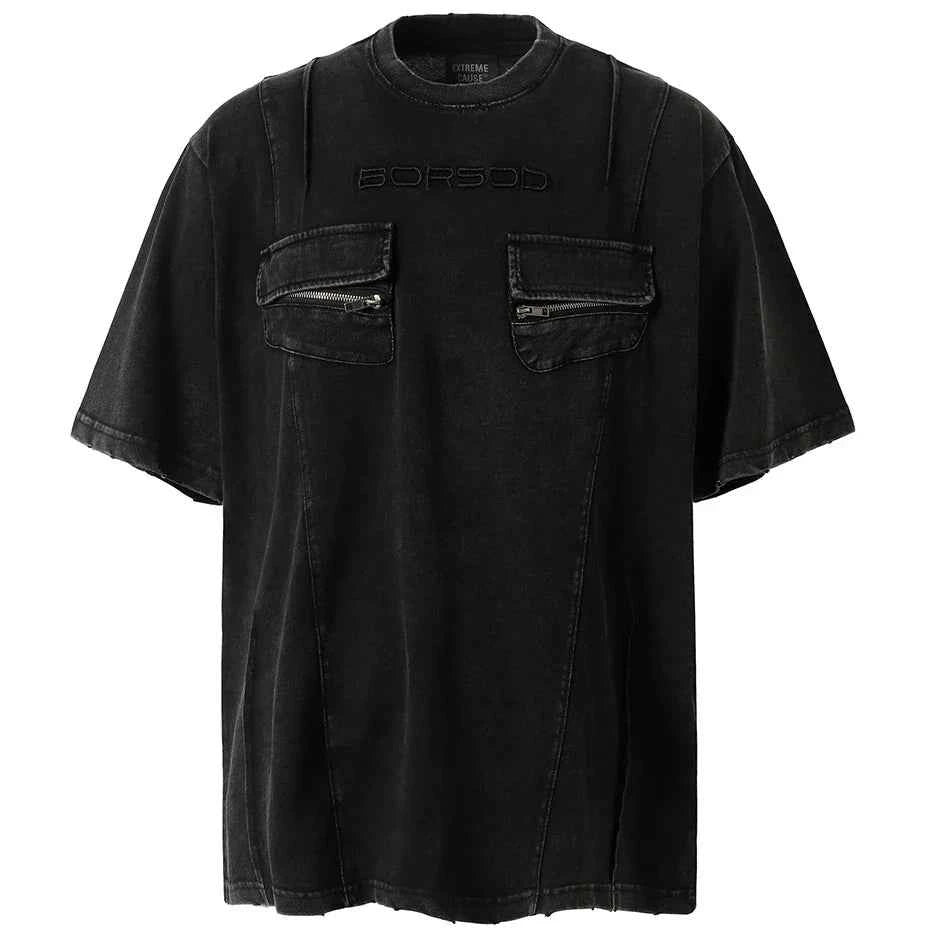 Oversized Cargo Pockets Patchwork T-Shirts
