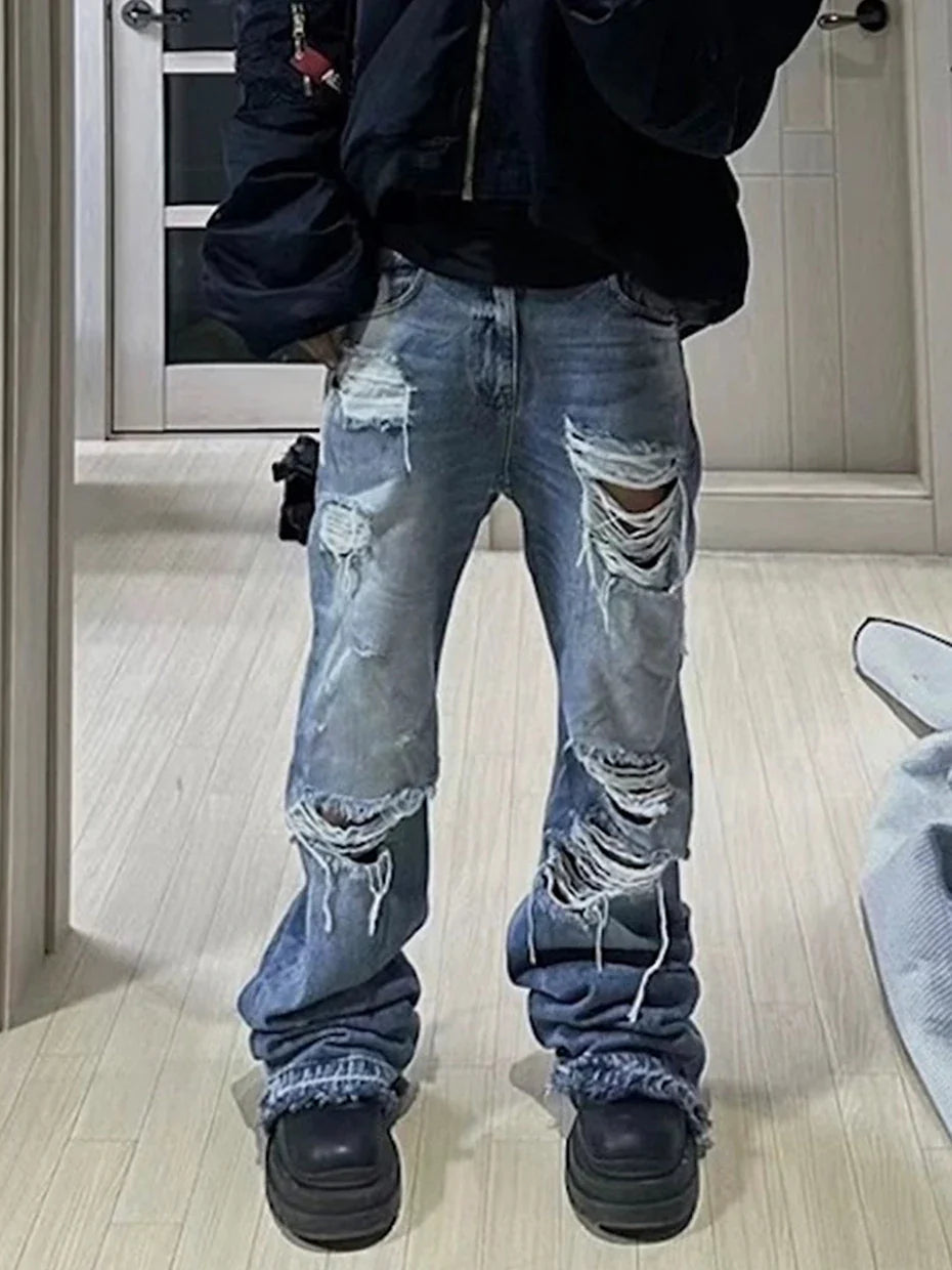 Distressed KP26 Baggy Flared Jeans