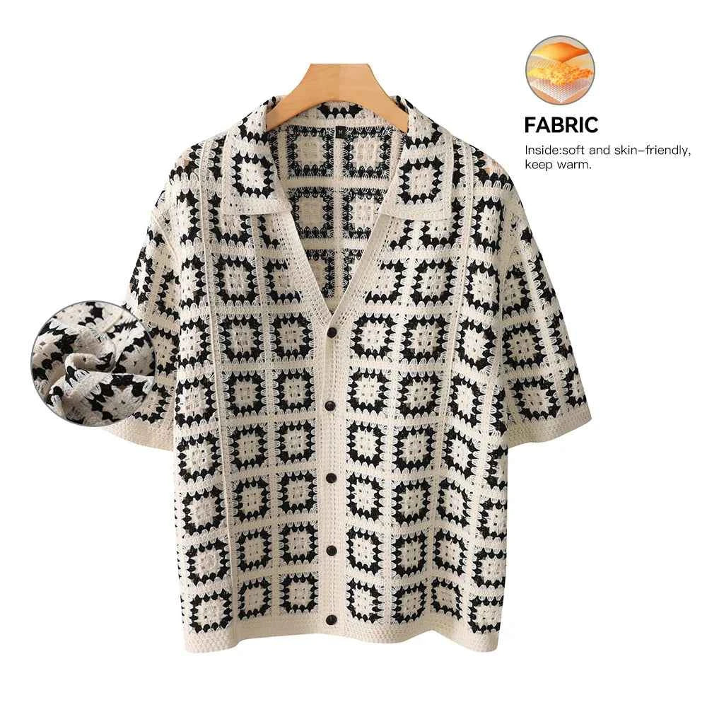 V-Neck Knitted Short Sleeve Shirt