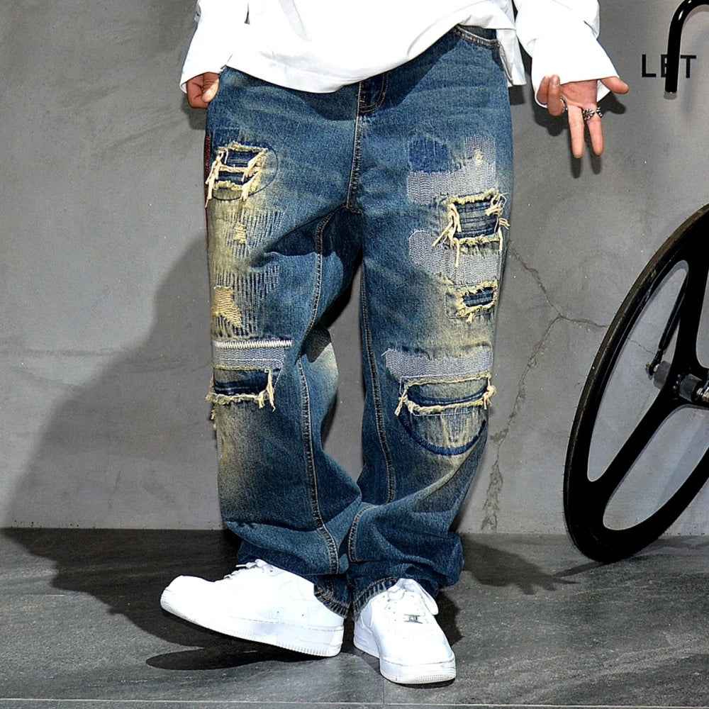 AM26 Ripped Patch Washed Jeans