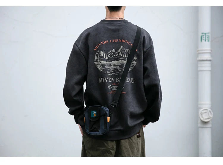 Gray Color Mountain Valley Design Sweater