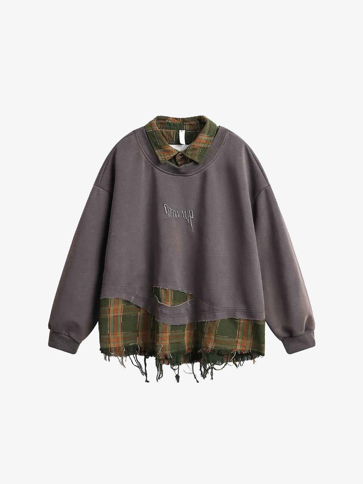 SP Two Pieces Plaid Pullover Sweatshirt