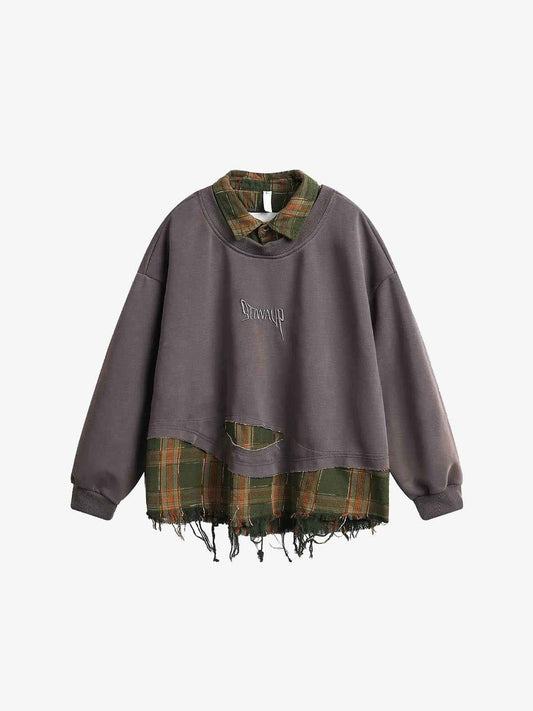 SP Two Pieces Plaid Pullover Sweatshirt