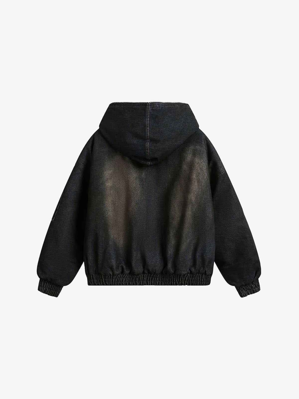 Coal Black Washed Fur Hooded Jacket
