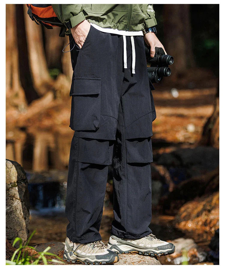Plain Color Hiking Style Knee Pocket Pants
