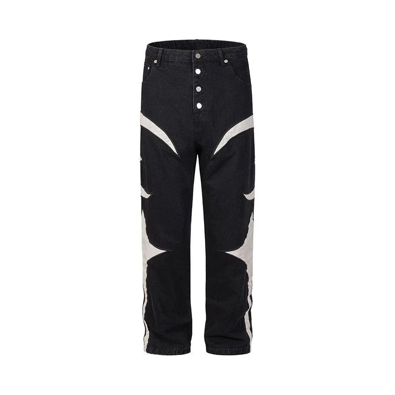 Crescent Embroidery Patchwork Baggy Pants
