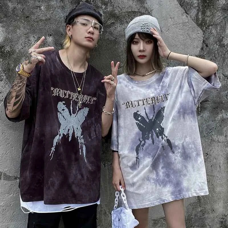 Tie Die Butterfly Graphic Loose T-Shirt