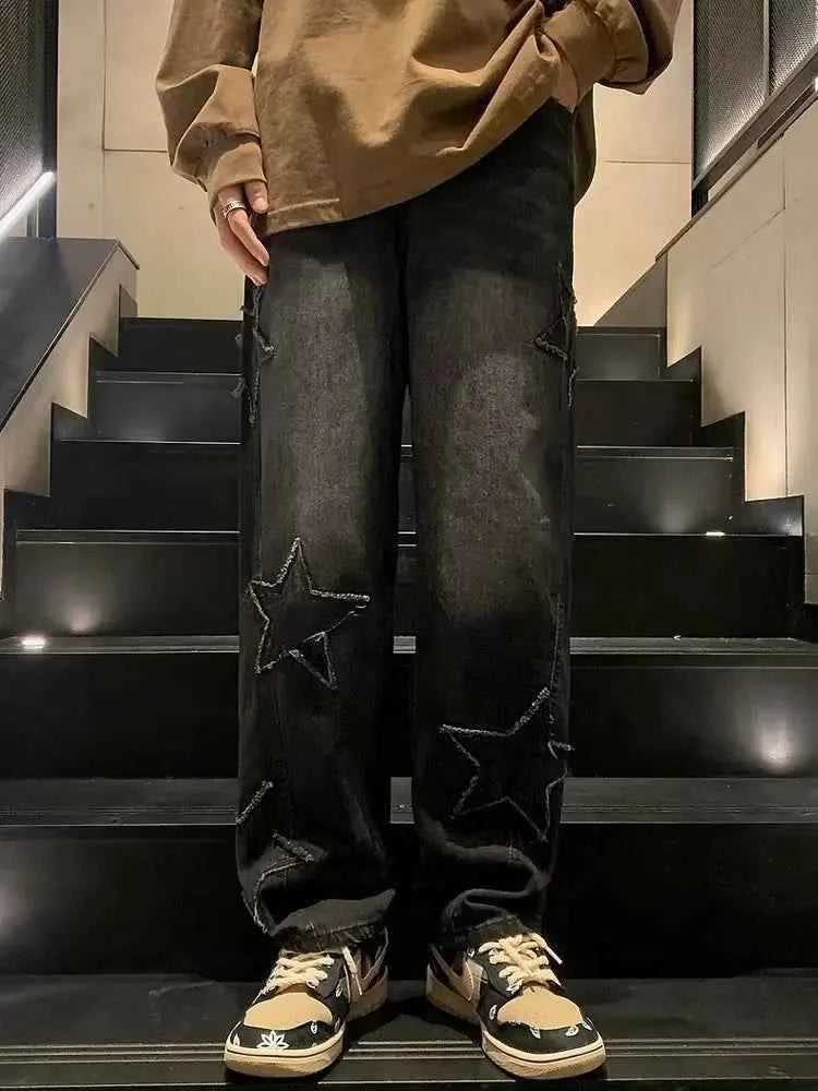 Pentagon Star Embroidery Loose Style Pants