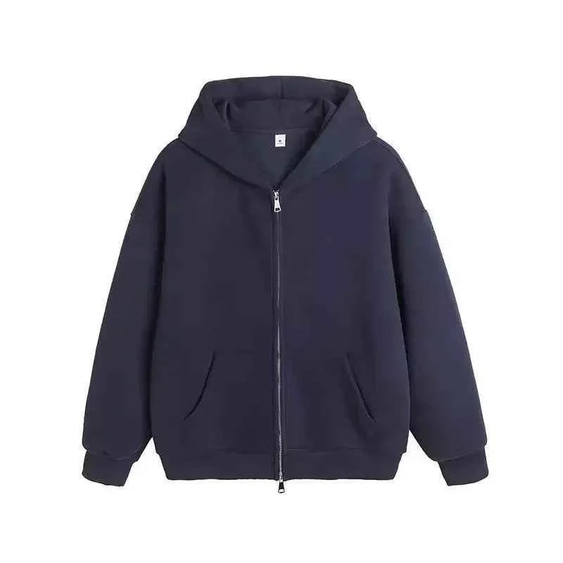 Plain Color Double Zipper Hoodie
