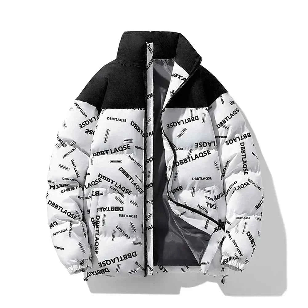 Writing Style Two Tone Zipper Padded Jacket