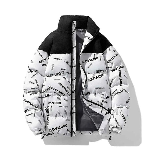 Writing Style Two Tone Zipper Padded Jacket