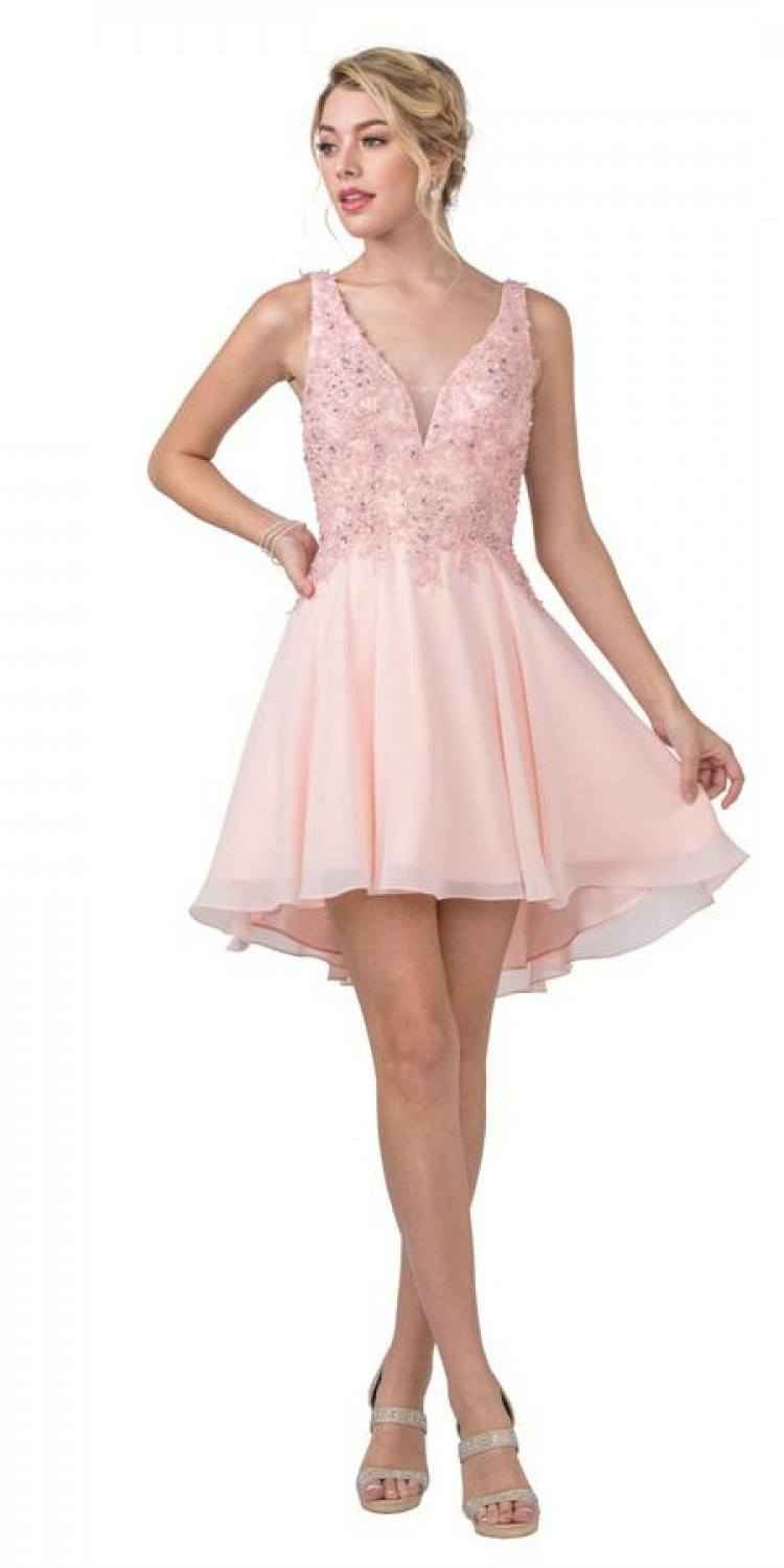 CLEARANCE - Aspeed S2331 Embroidered V-Neck Short A-Line Dress (Size Medium)