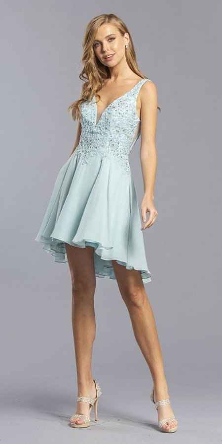 CLEARANCE - Aspeed S2331 Embroidered V-Neck Short A-Line Dress (Size Medium)