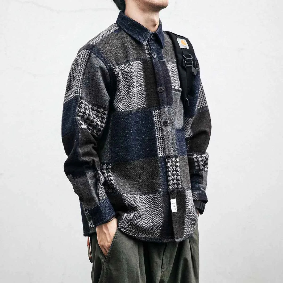 Retro Dark Color Plaid Shirt