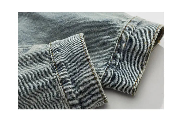 Tied Die Lapel Button Up Jean Jacket