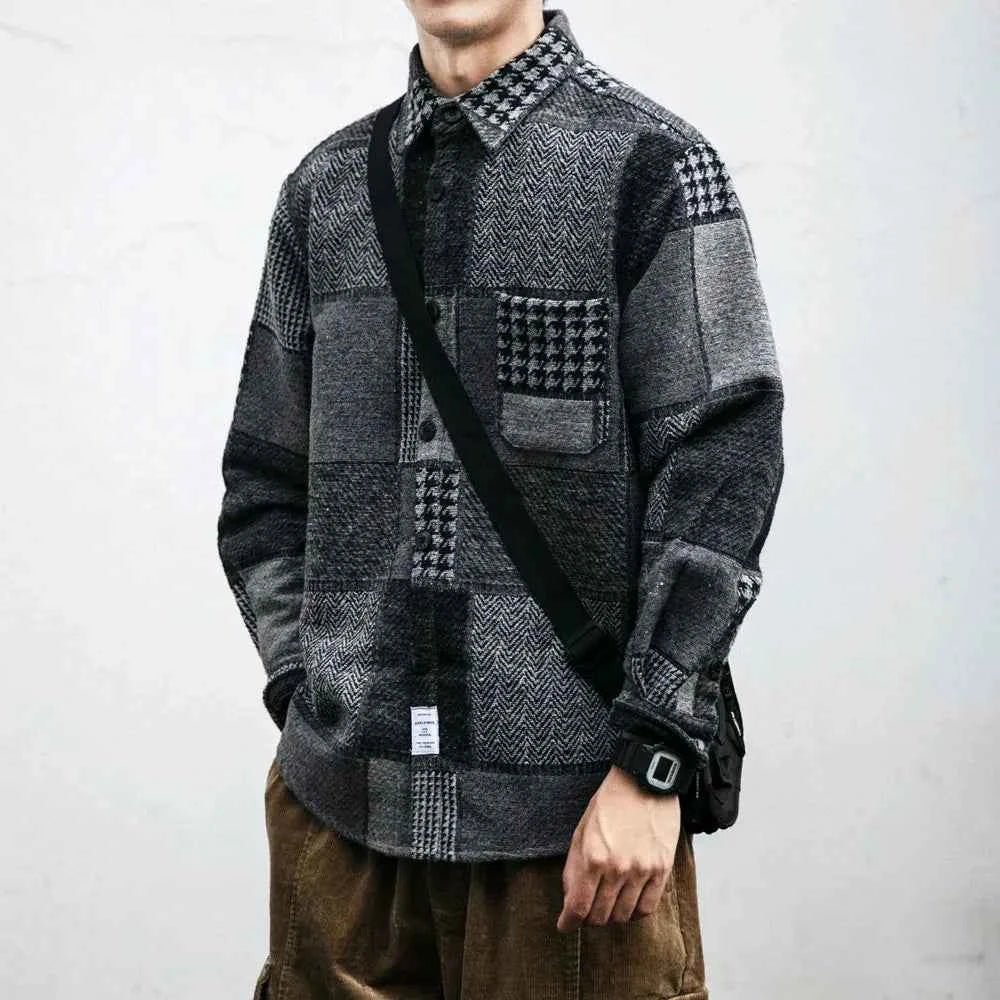 Retro Dark Color Plaid Shirt