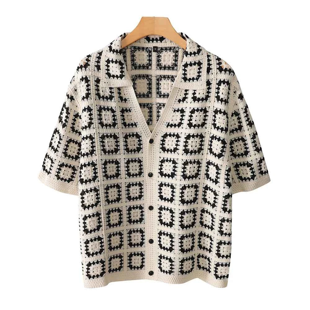 V-Neck Knitted Short Sleeve Shirt