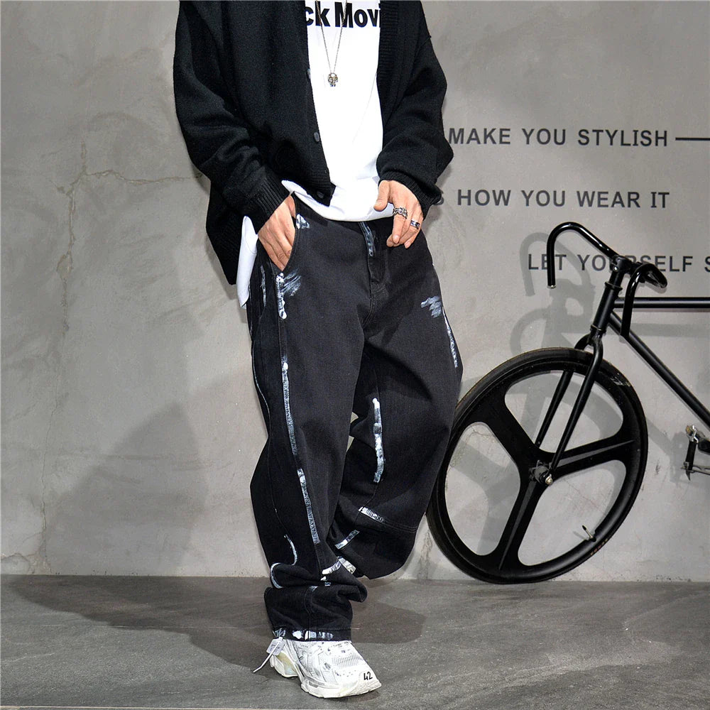Ebony Black Splash Paint Style Pants
