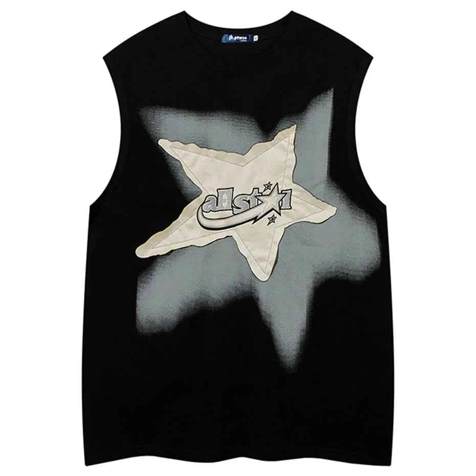 Star Patchwork Streetwear Oversized Vest