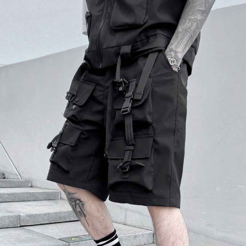 Darkwear Multiple Cargo Buckles Pockets Shorts