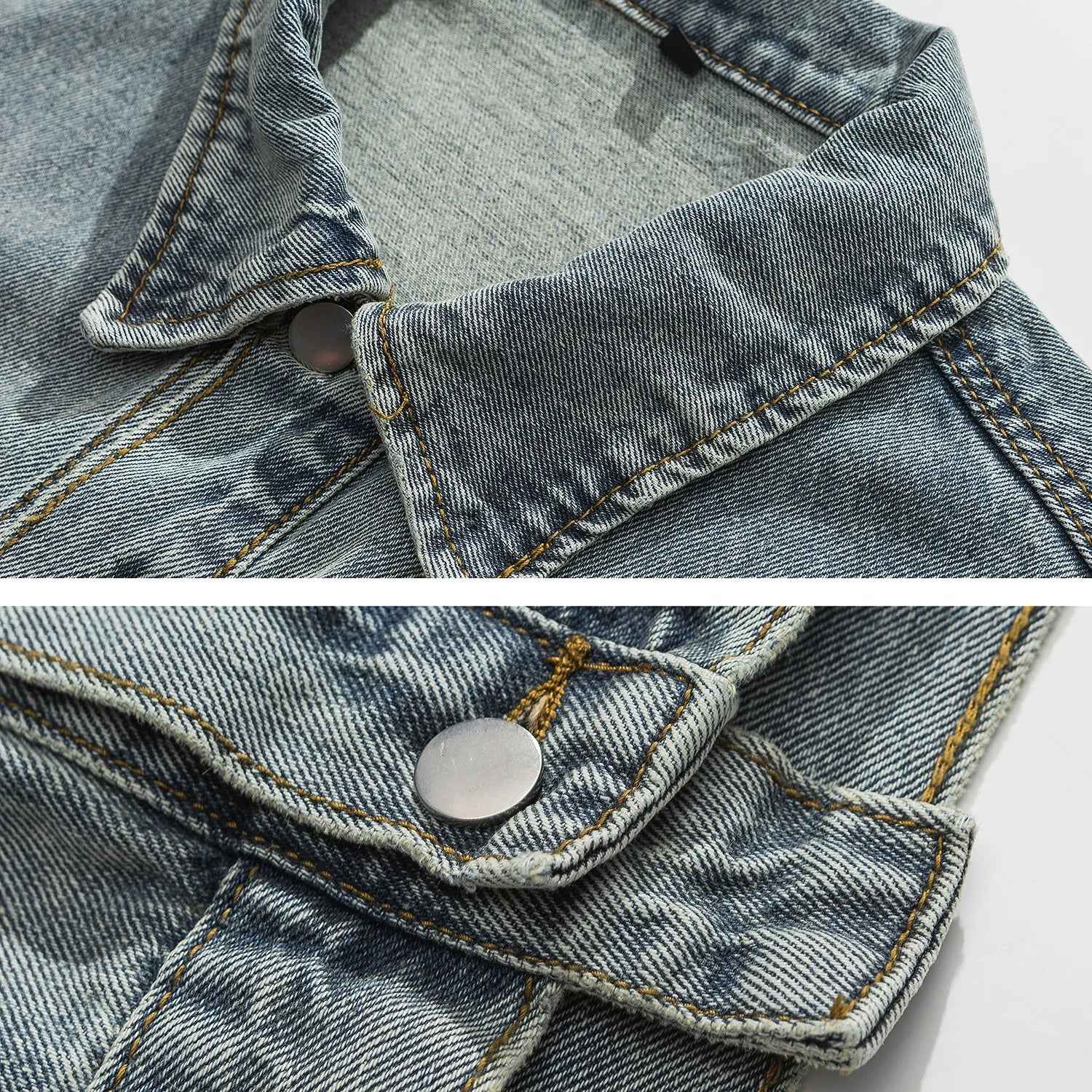 Tied Die Lapel Button Up Jean Jacket