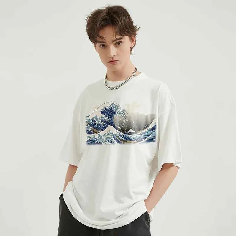 Ivory Tsunami Big Waves Graphic Loose T-Shirt