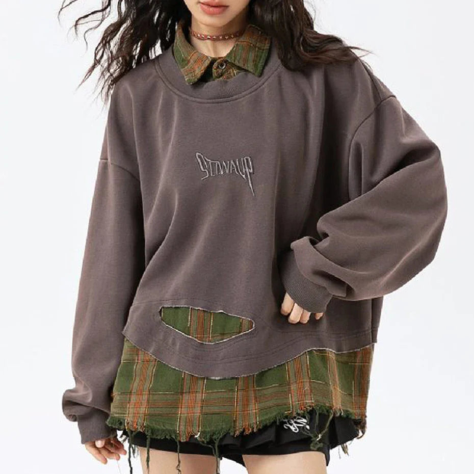 SP Two Pieces Plaid Pullover Sweatshirt