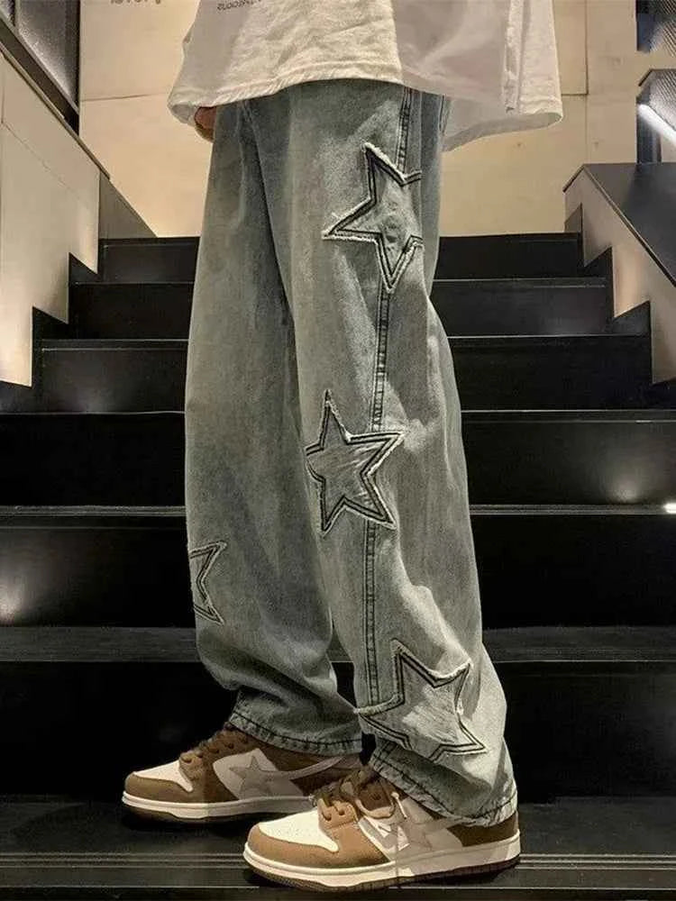 Pentagon Star Embroidery Loose Style Pants