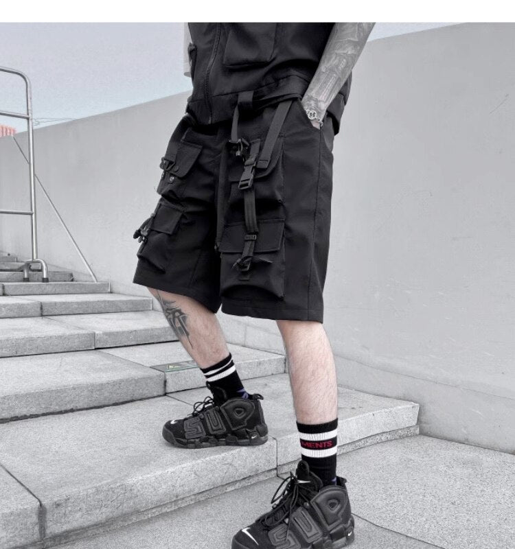 Darkwear Multiple Cargo Buckles Pockets Shorts