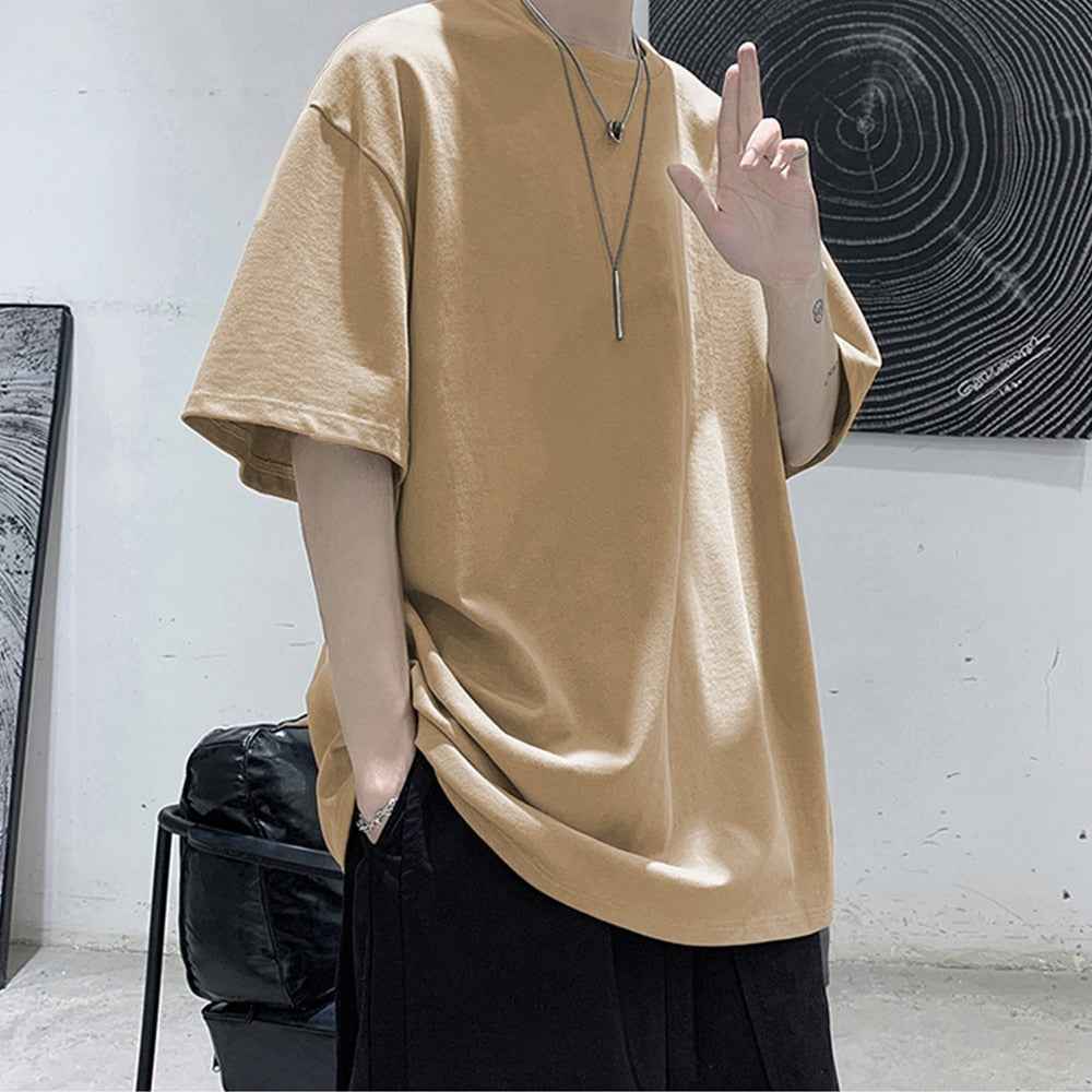 Loose Round Neck Plain T-Shirt