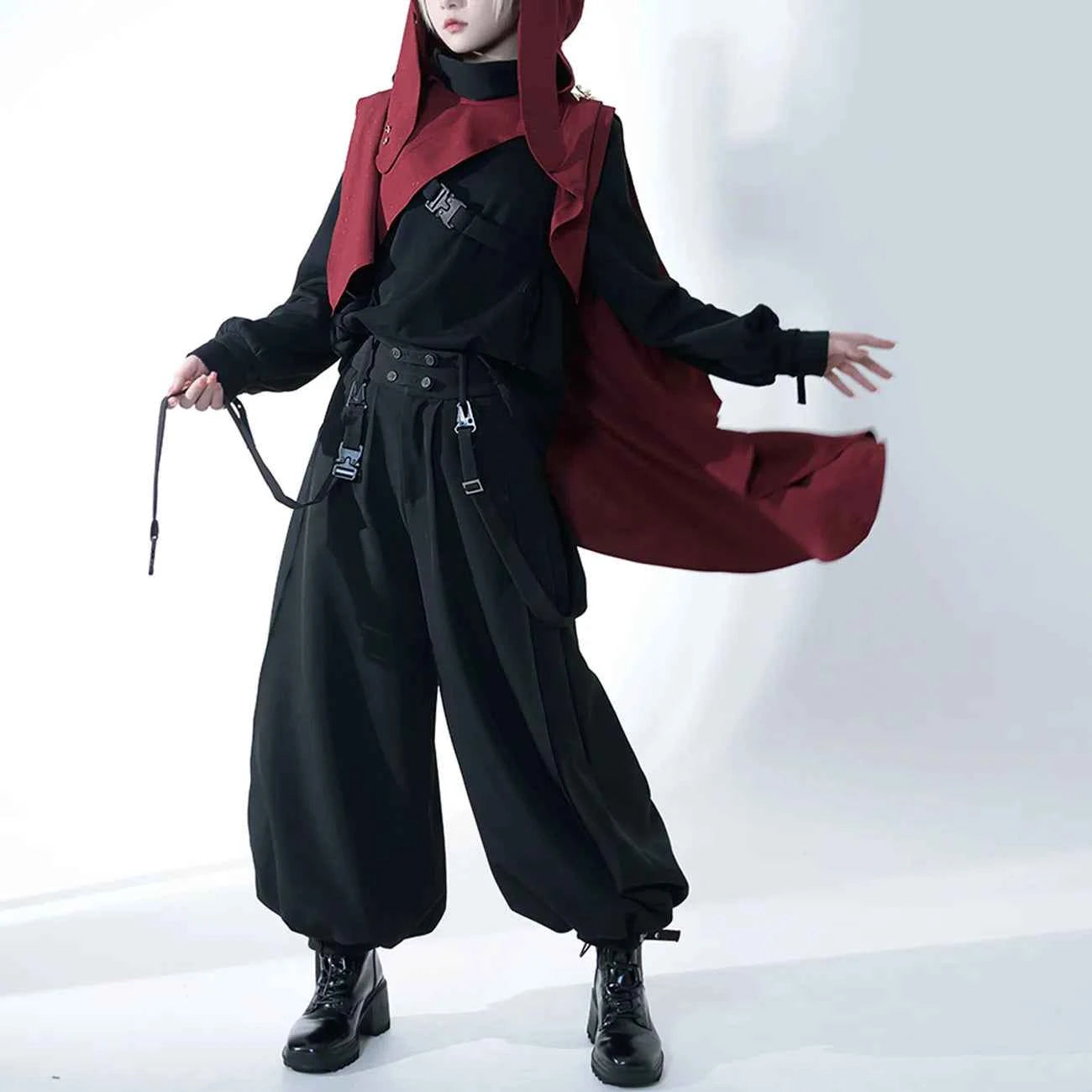 Black Tapered Loose-Fit Wide Leg Pants