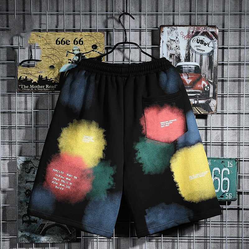 BEMCSHO Gym Workout Grunge Splatter Shorts