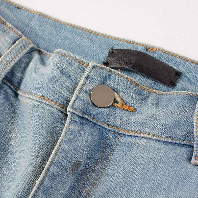 Light Blue Distressed Onyx Rhinestone Slim Jeans