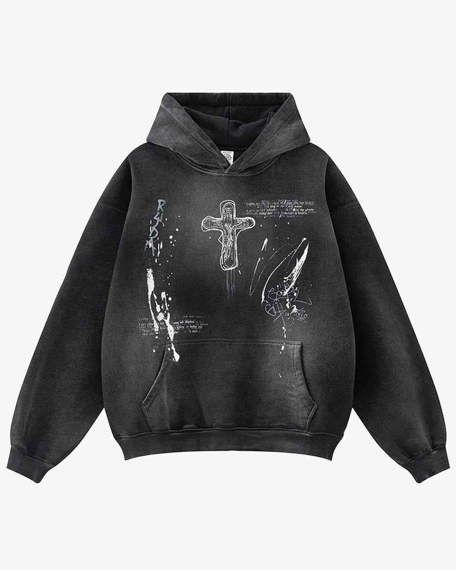 Crucifix Cross Graphic Pullover Hoodie