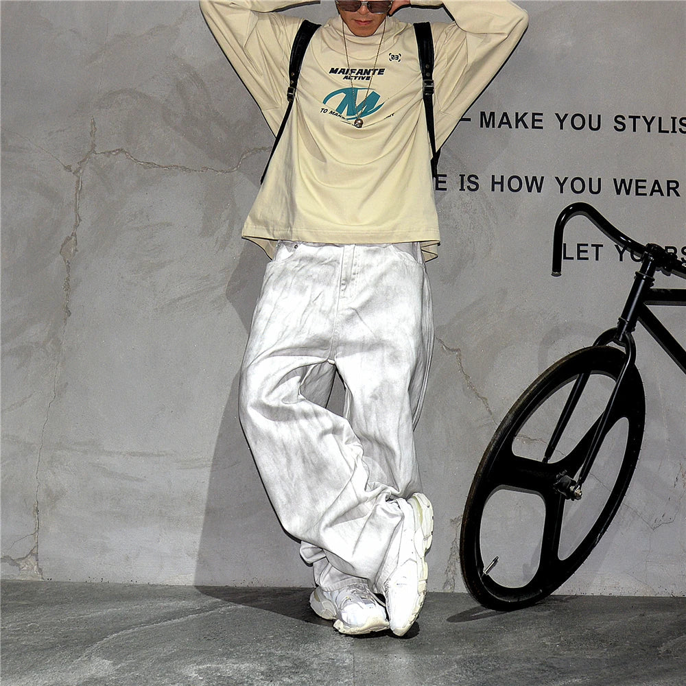 Distressed Dirty White Baggy Pants