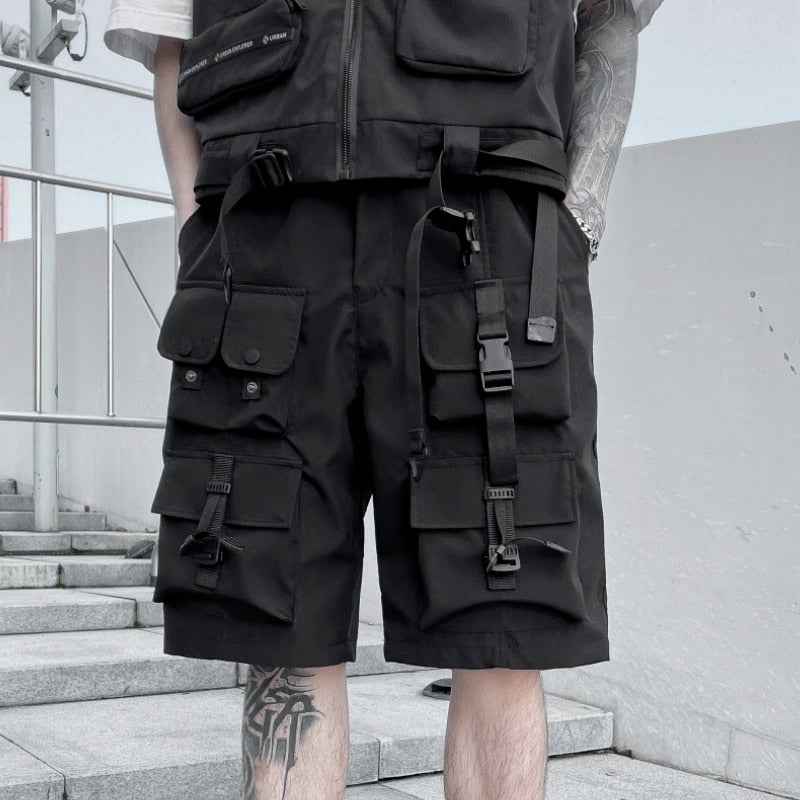 Darkwear Multiple Cargo Buckles Pockets Shorts