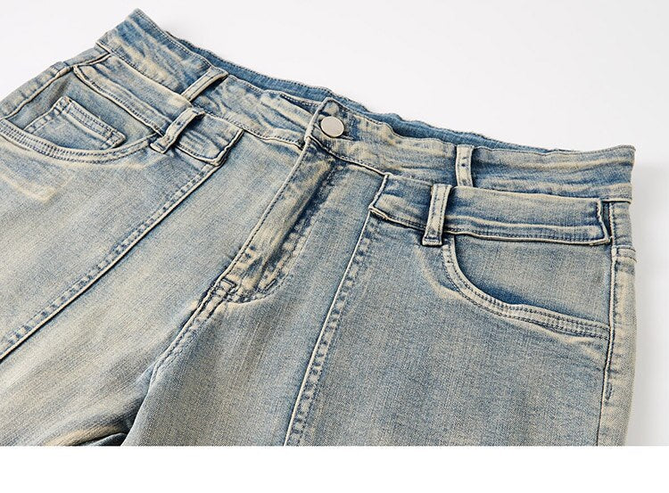 Retro Distressed Ankle Zipper Style Pants