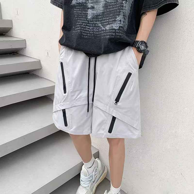 Multi Zipper Style Elastic Waist Shorts