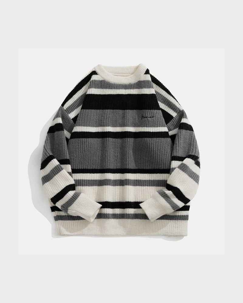 Stripe Embroidery Crochet Sweater