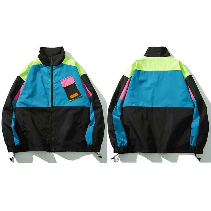 Multi Color Block Patchwork Pocket Jacket